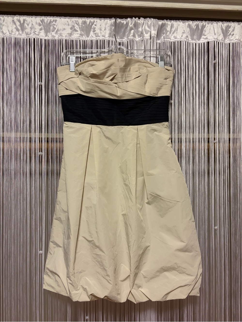 NEW BCBG MaxAzria Strapless Cream Cocktail Dress with Black Waistband